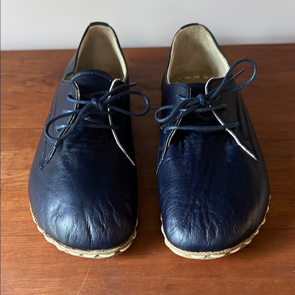Nefes Navy Leather Oxford Shoes w6.5